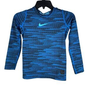 Nike Pro Boys Youth Medium Fitted Shirt Warm Long Sleeve Stretch Wicking Blue